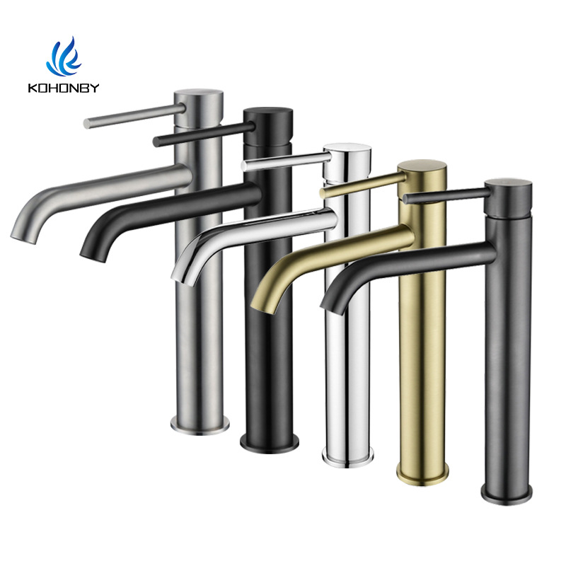 304 stainless steel washbasin, top and bottom basins, bathroom with raised faucet, hot and cold basin faucet full figure