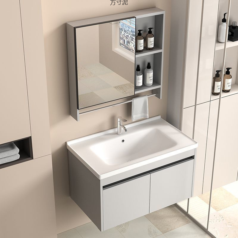 Thickened space bathroom cabinet, bathroom washbasin combination, integrated ceramic hand washing and grooming intelligent washbasin mirror cabinet full figure