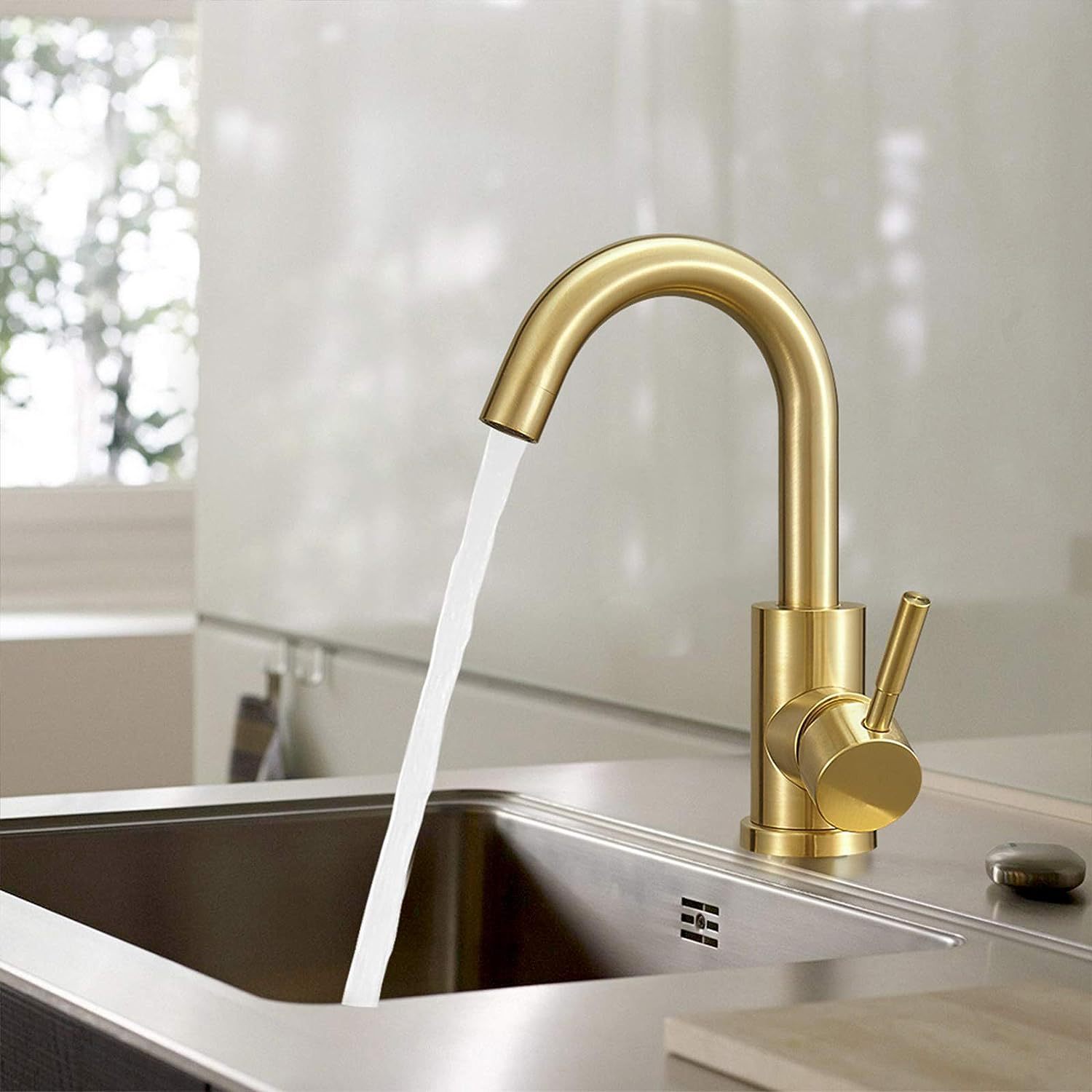 Stainless steel kitchen faucet, hot and cold dish basin, golden sink, vegetable basin, rotating brushed gold bar faucet Specification drawing