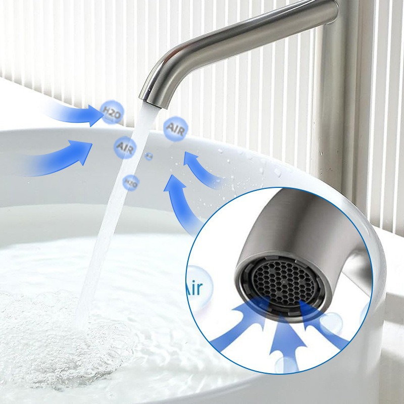 304 stainless steel washbasin, top and bottom basins, bathroom with raised faucet, hot and cold basin faucet details Picture