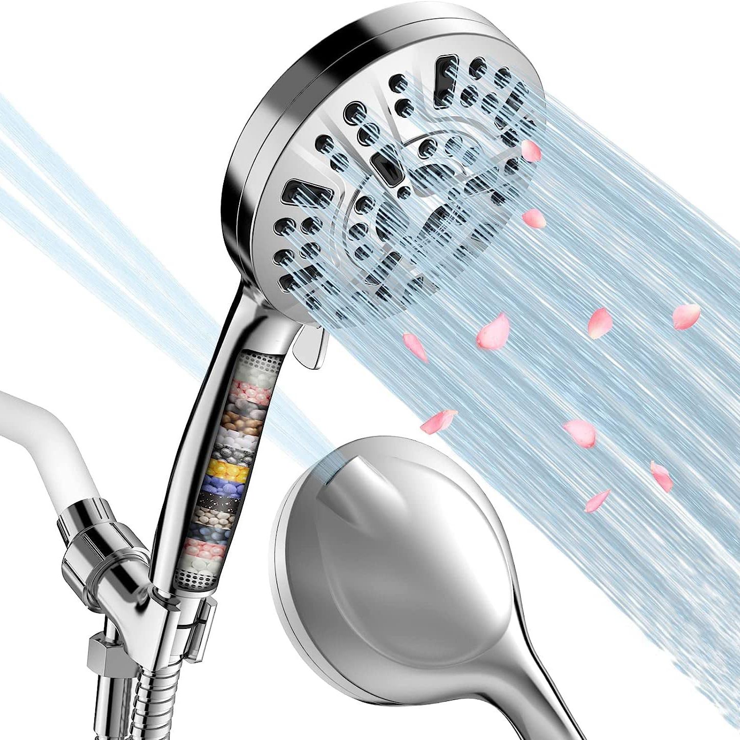 Amazon North America high-pressure electroplated handheld showerhead for export bathroom 10-function shower showerhead with spray gun water on the back full figure