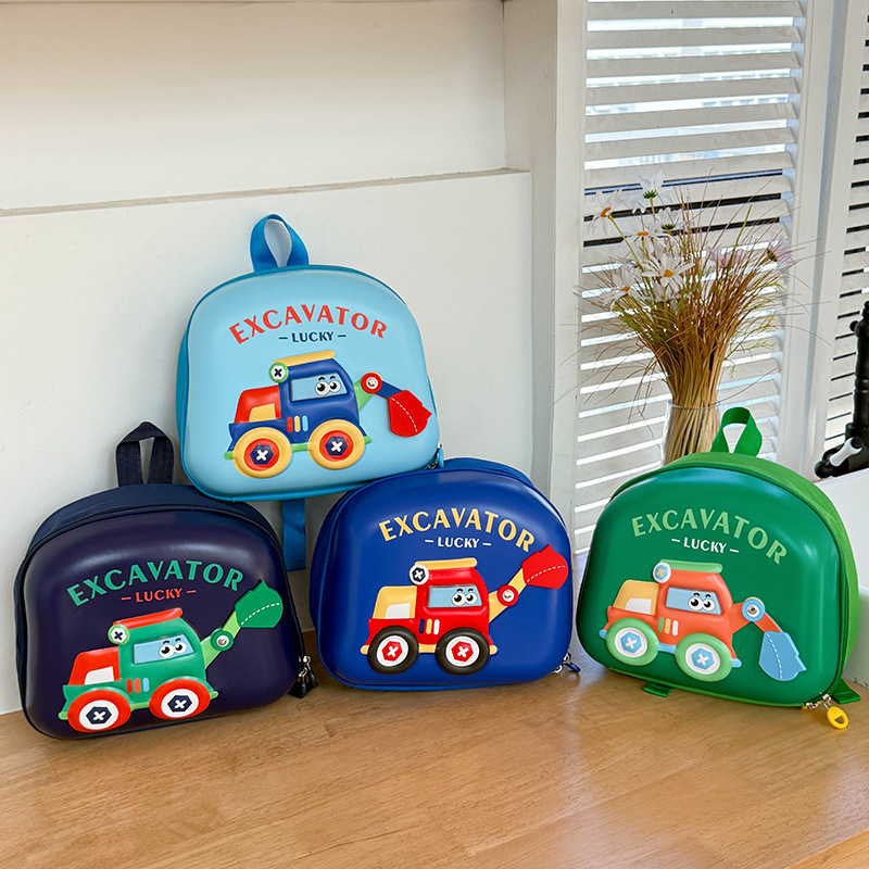 The new eggshell bag for children in small and medium-sized classes, the excavator, and the cartoon backpack for boys in the kindergarten are trendy and cute, suitable for kids to carry full figure