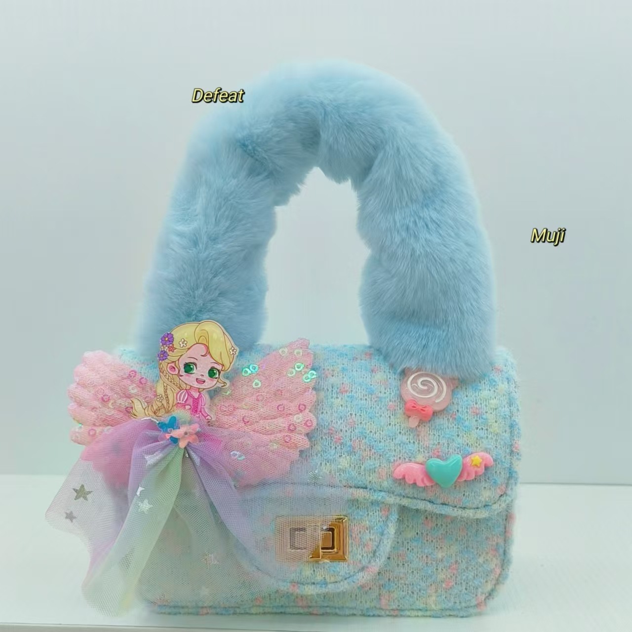Plush handbag, cute little girl, princess bag, single-shoulder bag, fashionable crossbody bag, small square bag, coin purse, accessory bag Specification drawing