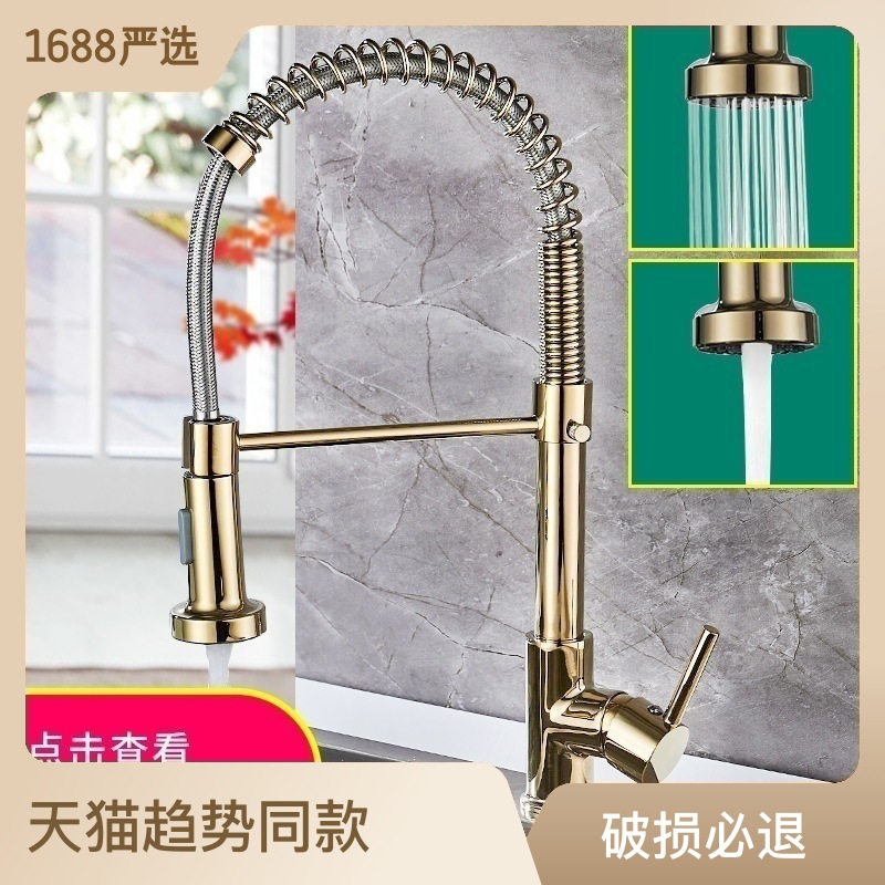 DANWEILE cross-border all-copper spring faucet kitchen sink can be rotated and pulled, painted black, gold with dots full figure