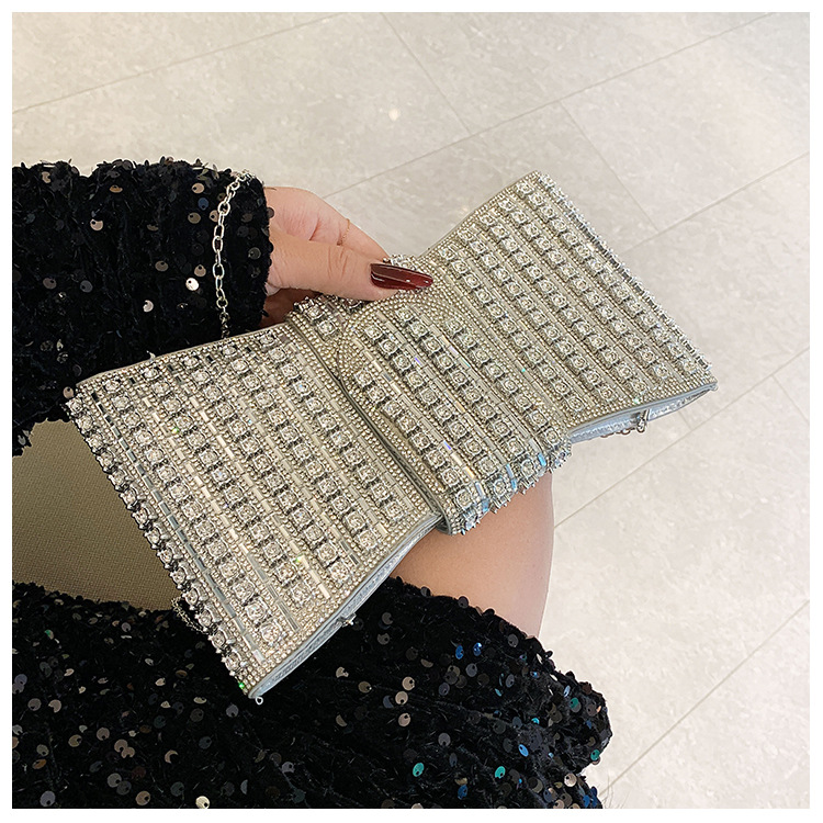 New cross-border European and American retro high-end clutch bag, full diamond single-shoulder crossbody ladies' bag, small bag, socialite dinner bag Item Picture
