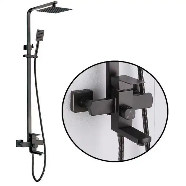 Black stainless steel shower head set, octagonal manufacturer wholesale, brushed gold rain shower, bathroom, cross-border trade full figure