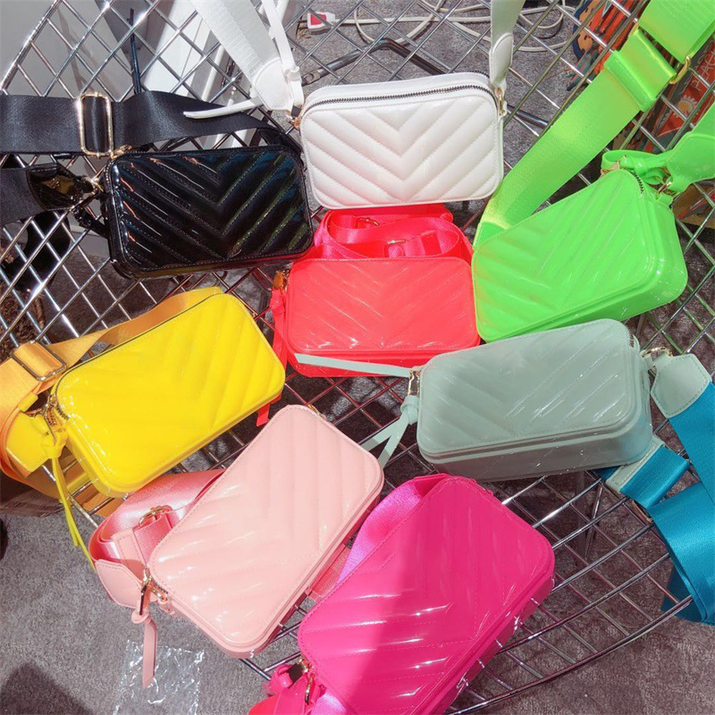 2025 New trendy autumn jelly bag, camera bag, fashionable wide shoulder strap, single-shoulder crossbody bag, Marc bag, macaron color Specification drawing