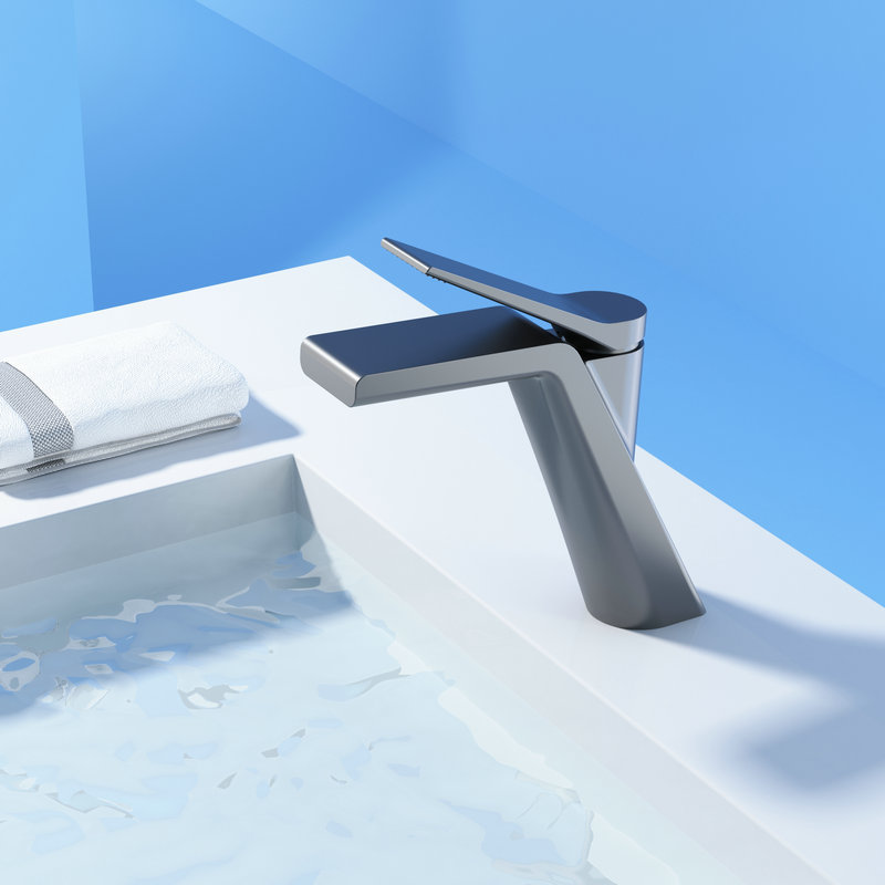 Bathroom cabinet copper brushed gun, grey washbasin faucet, Nordic simple and light luxury style underfloor basin cold and hot water faucet details Picture