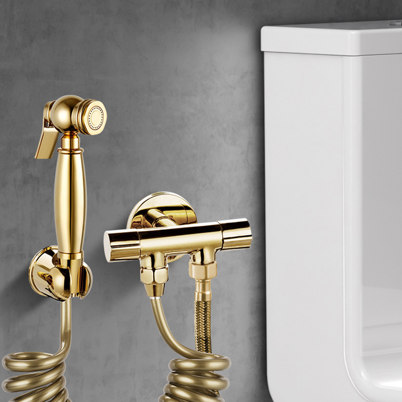 Golden Pressurized Toilet cleaning and Flushing device, water gun, Toilet Companion, Water gun, Double control Angle valve, shower head, Faucet full figure