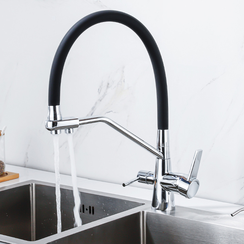 Three-in-one faucet, all-copper kitchen cold and hot dual-mode water purifier, direct drinking sink, washing basin, anti-splash gun, gray full figure