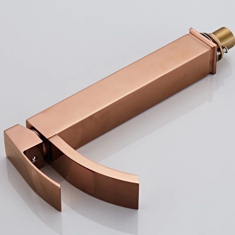 Rose gold bathroom basin, washbasin, waterfall, hot and cold water faucet, sitting single-hole countertop basin, mixed faucet Application Scenario