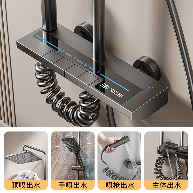 Zhengba Ambient light Digital display Space Aluminum household Shower head, bathroom square shower head set, pressurized concealed shower head details Picture
