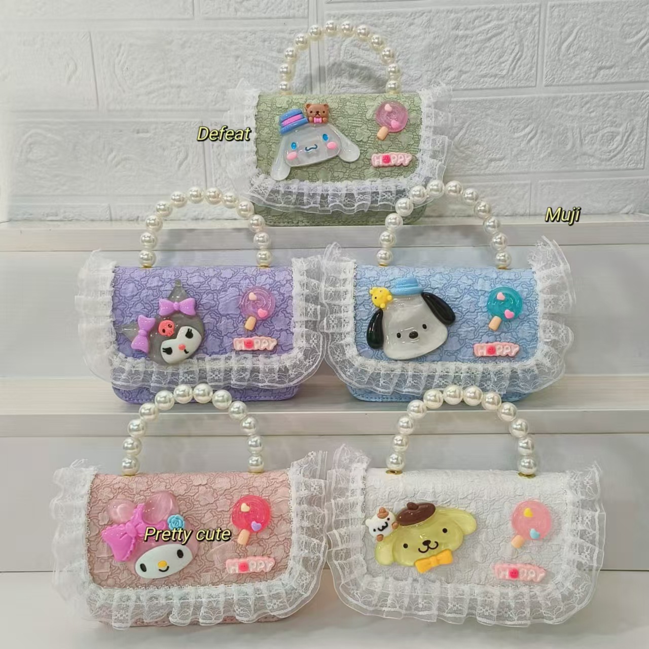 Pearl hand-held children's bag, single-shoulder crossbody bag, coin purse, princess bag, cartoon bag, Melody bag, chain small square bag details Picture