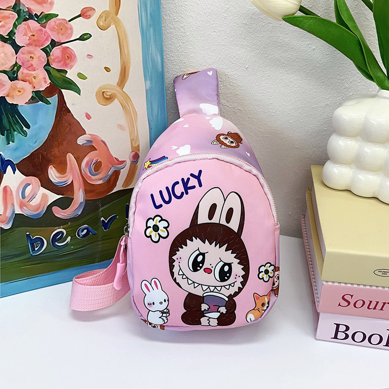 Large-capacity children's chest bag with printed patterns, cute cartoon casual single-shoulder crossbody bag for boys and girls, coin purse, trendy baby matching details Picture