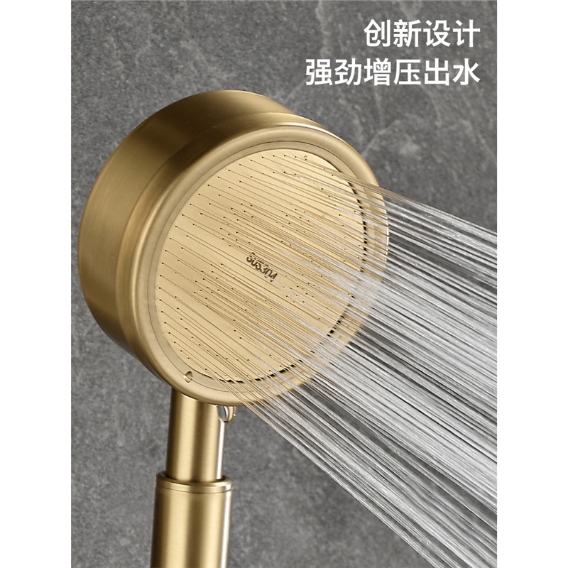 Brushed gold shower head set, home piano key bath and bathroom constant temperature digital display pressurized flower and sun shower head Item Picture