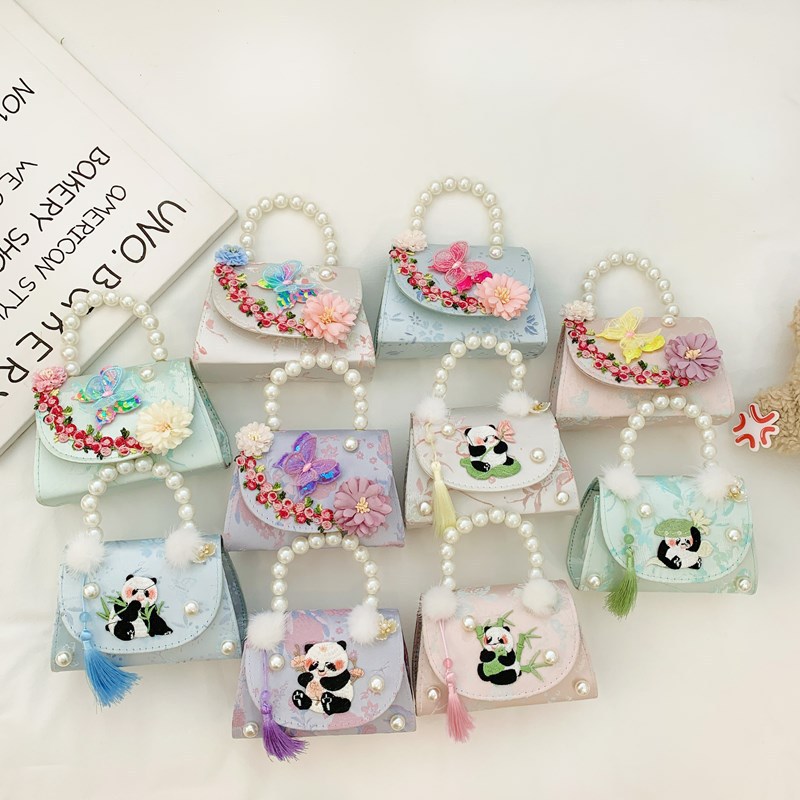 Children's bag, Chinese style butterfly flower, girls' crossbody bag, princess pearl handbag, single-shoulder crossbody bag full figure