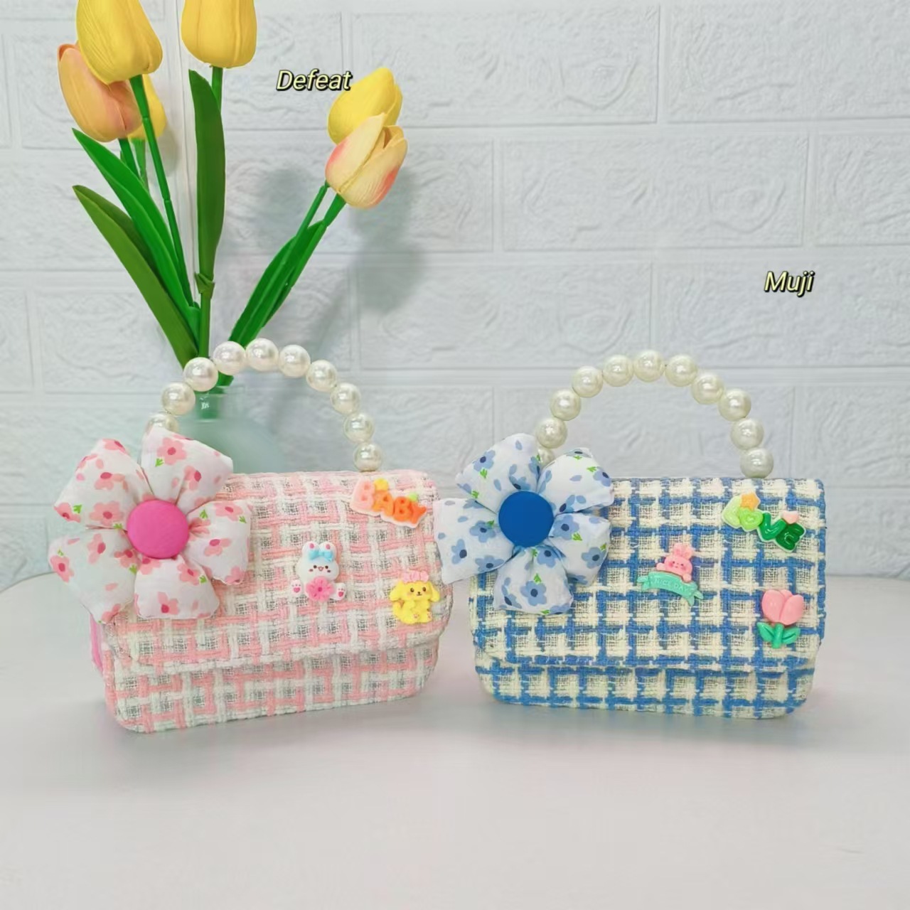Flower princess bag, pearl handbag, little girl's loose change accessory bag, chain bag, small square bag, small chanel-style crossbody bag Specification drawing