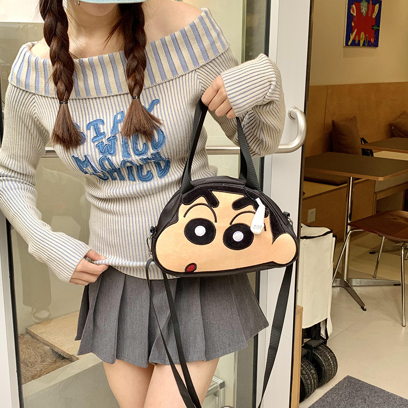 New cute Crayon Shin-chan nylon handbag, fashionable single-shoulder women's bag, casual bag, girls' phone bag, cartoon bag full figure