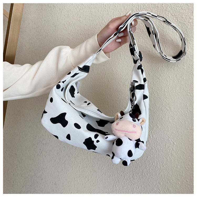 Cute girl single-shoulder bag 2024 New style Korean Instagram cow crossbody bag for women, Japanese Harajuku canvas bag wholesale Specification drawing