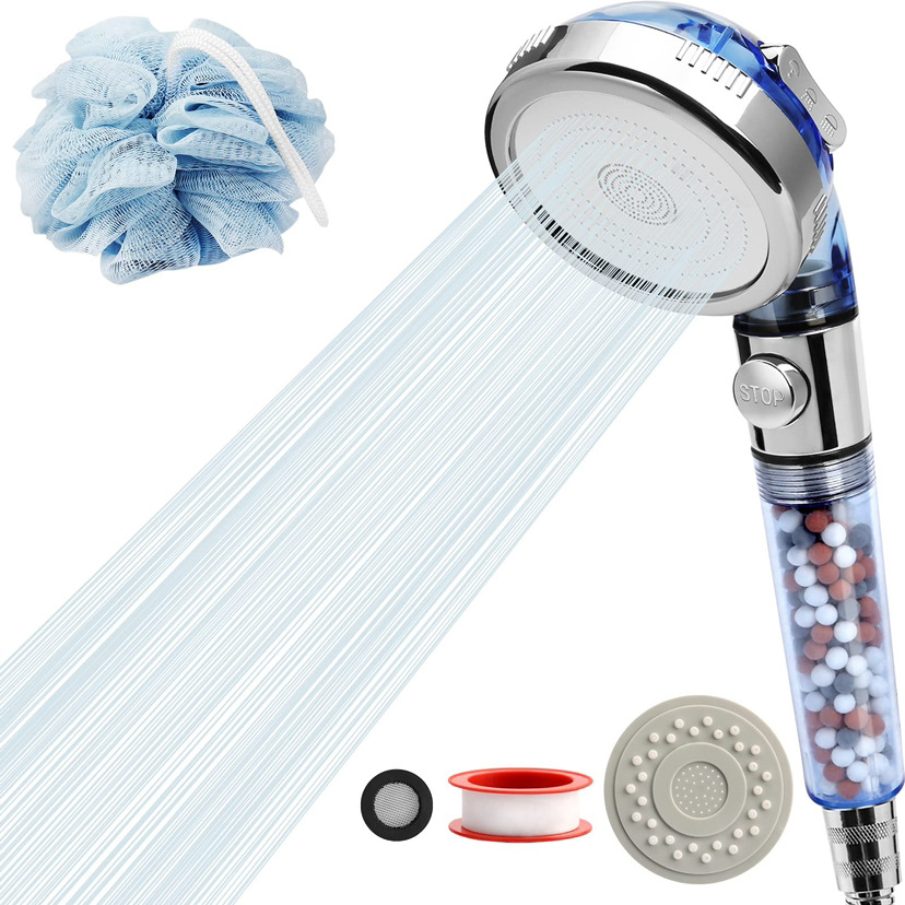 One-click water-stop, pressure-increasing showerhead, shower set, handheld water heater, filtration, purified water, pressure-increasing three-speed showerhead full figure