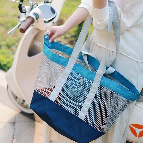 Large-capacity summer niche trendy color-blocking net bag single-shoulder bag, casual large-capacity double-sided usable storage shopping bag full figure