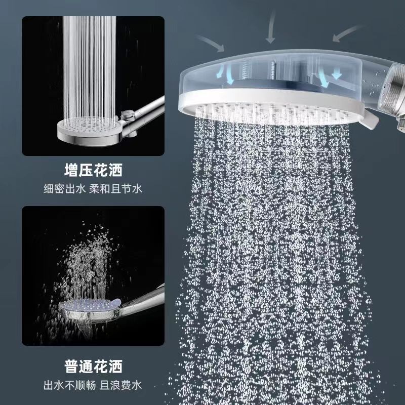 Large panel spray five-speed showerhead with large water output, multi-functional pressurized shower head, frosted hand-held showerhead set Specification drawing