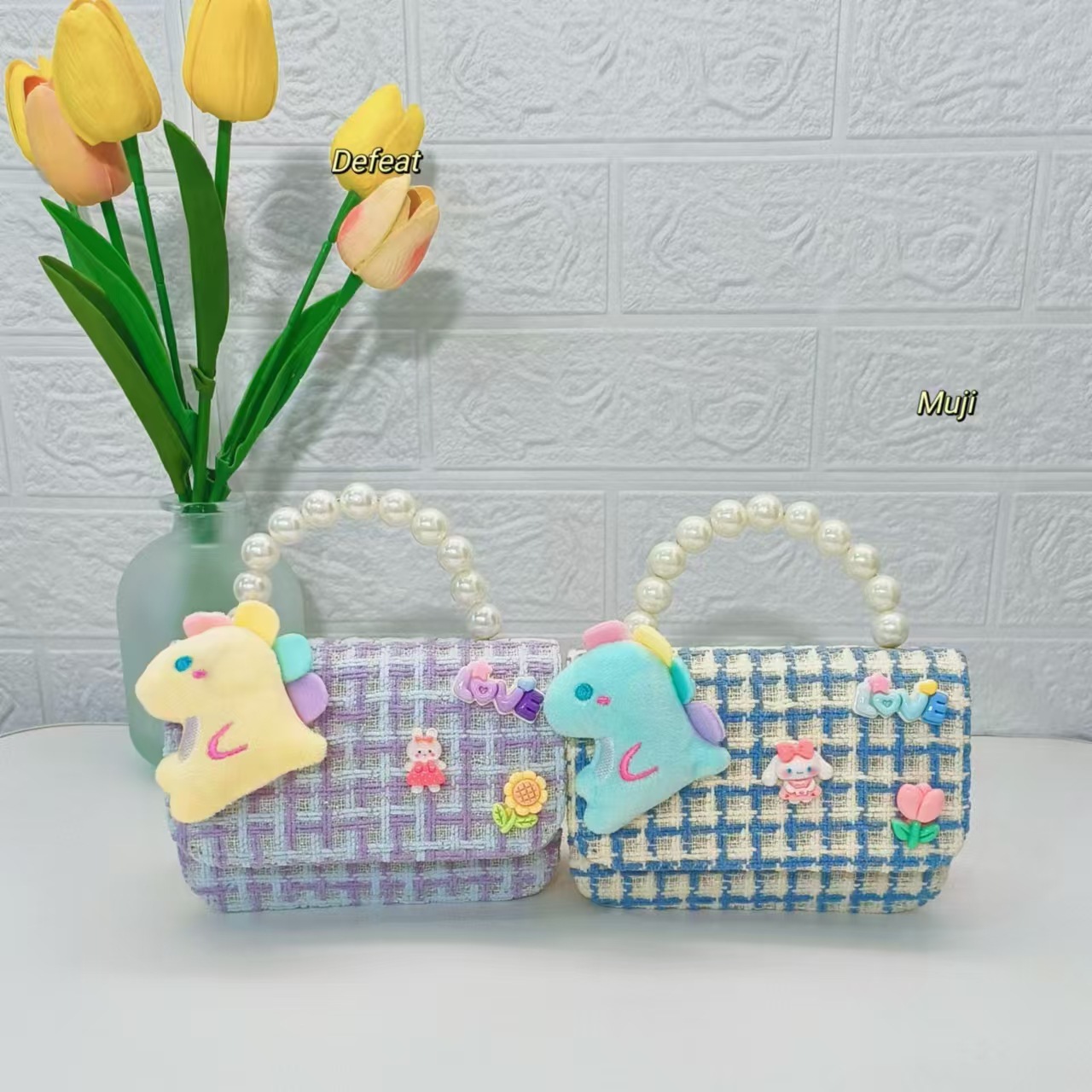 Pearl handbag, princess bag, little dinosaur, little girl, loose change accessory bag, little chanel-style chain bag, crossbody single-shoulder bag details Picture