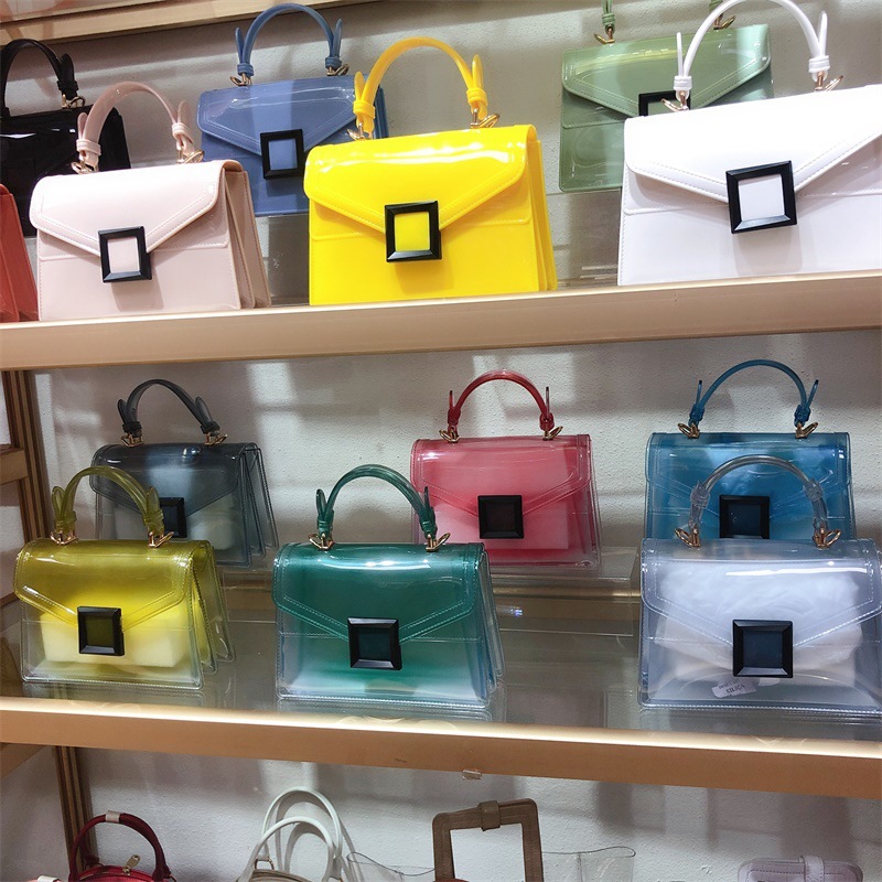 Clearance jelly bag, transparent pvc women's bag, gradient color small square bag, handbag, single-shoulder crossbody women's bag in stock full figure
