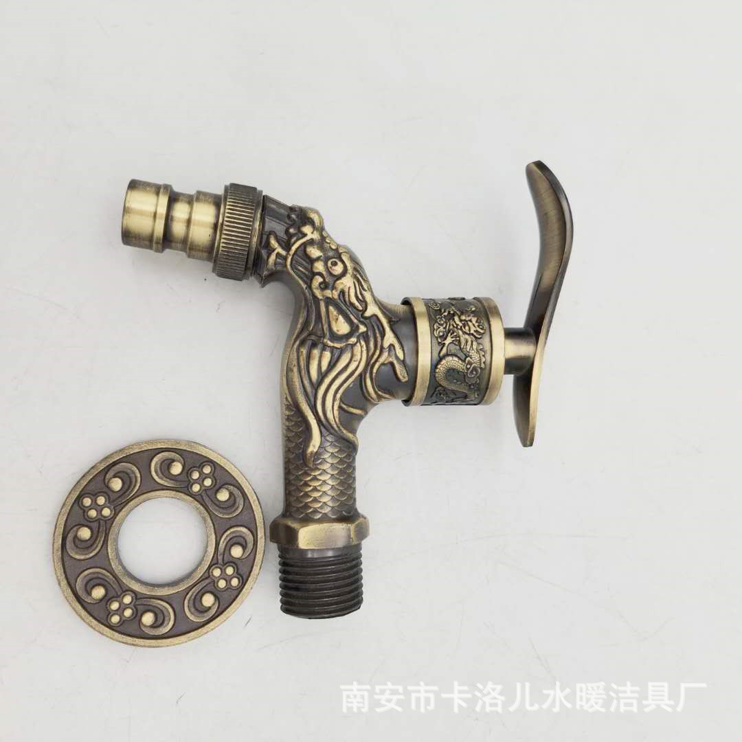 The overseas model features an antique bronze-patterned dragon spout, an alloy copper core, and a bronze-colored European-style faucet with a single cooling nozzle Application Scenario