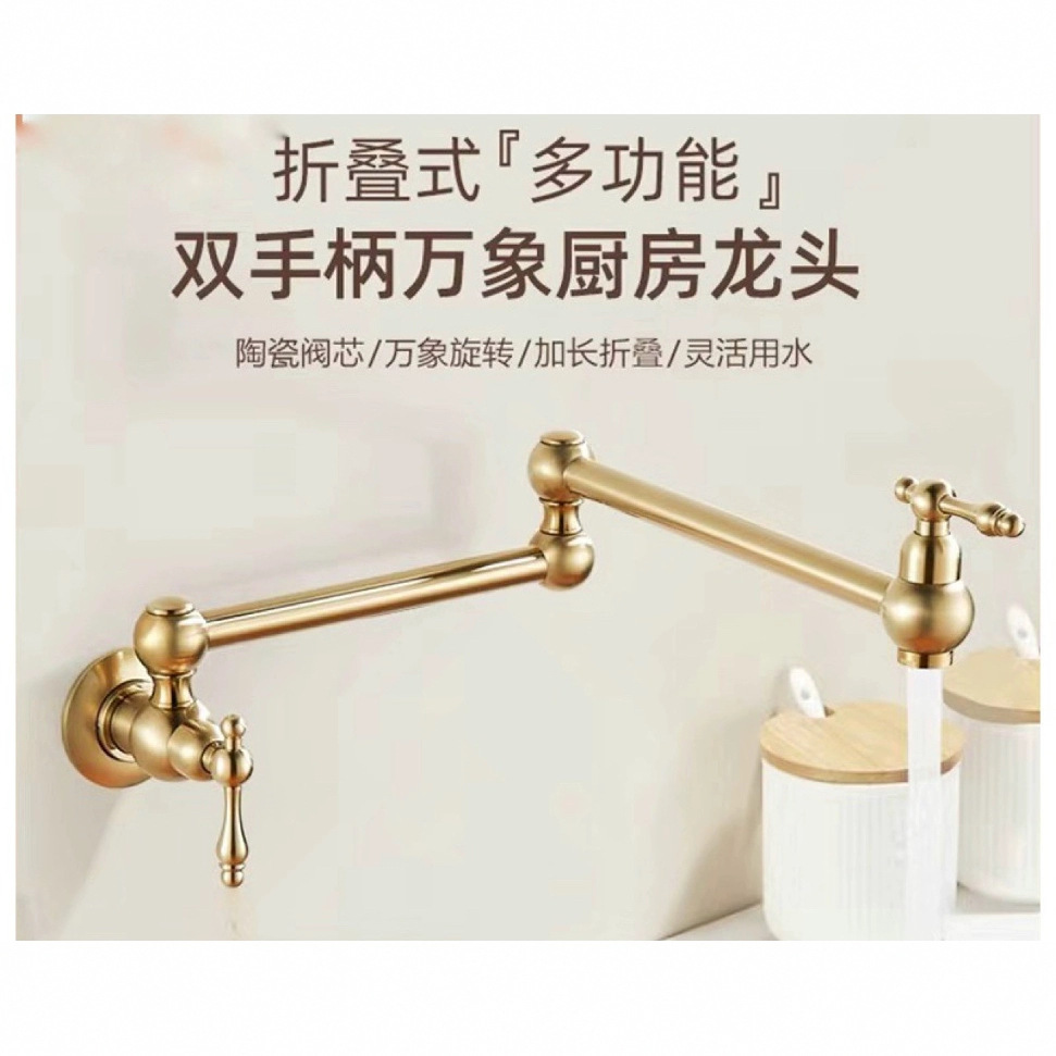 Foldable faucet for single-cooling kitchen, swivel wall-mounted double-opening telescopic, light luxury and simple stove outdoor faucet full figure