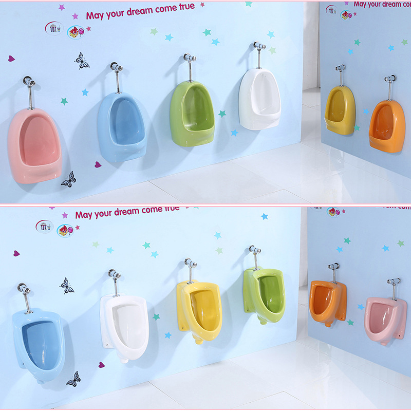 Wall-mounted colored urinal, ceramic hand-press urinal, wall-mounted kindergarten children's urinal manufacturer full figure