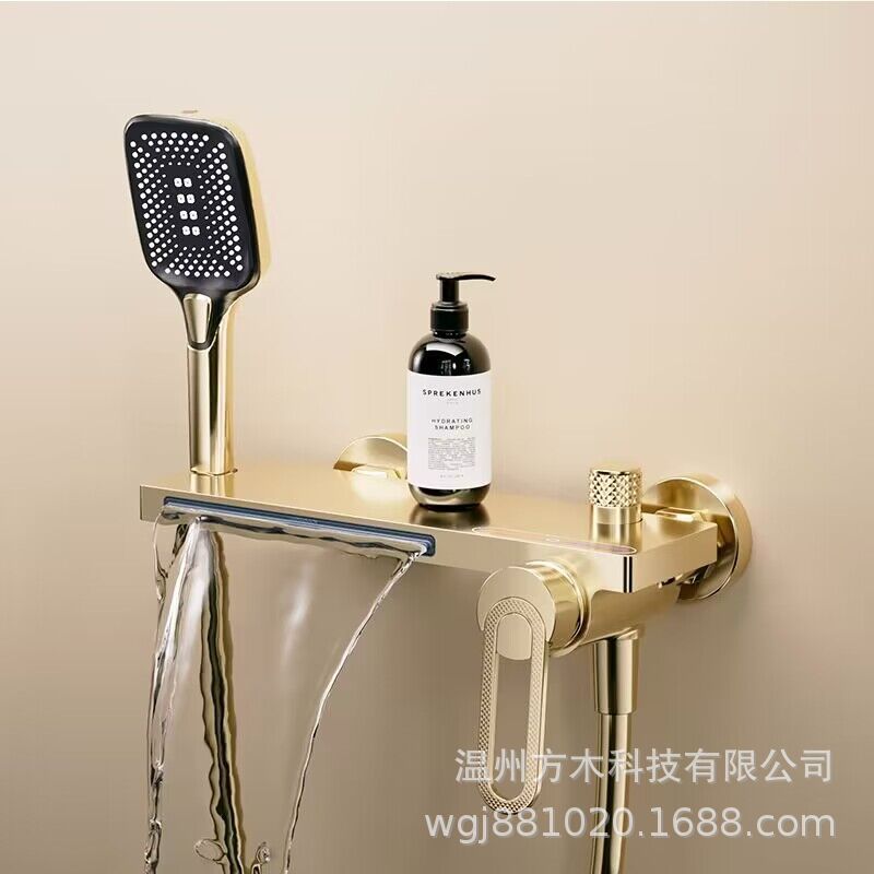 Gun gray brushed gold, silver, black, white and copper, large flow flat waterfall water outlet, cold and hot shower head, lift bathtub faucet full figure