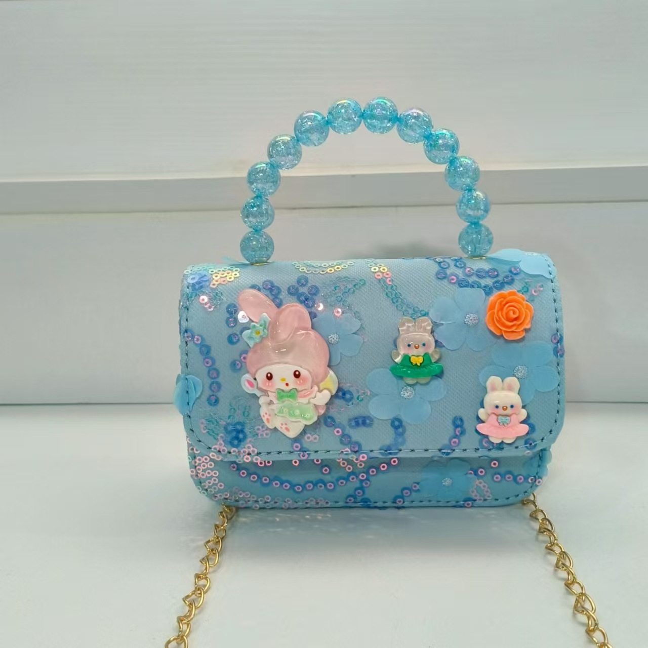 Pearl handbag, Melody children's bag, crossbody loose change accessory bag, little girl lucky money bag, chain small square bag details Picture