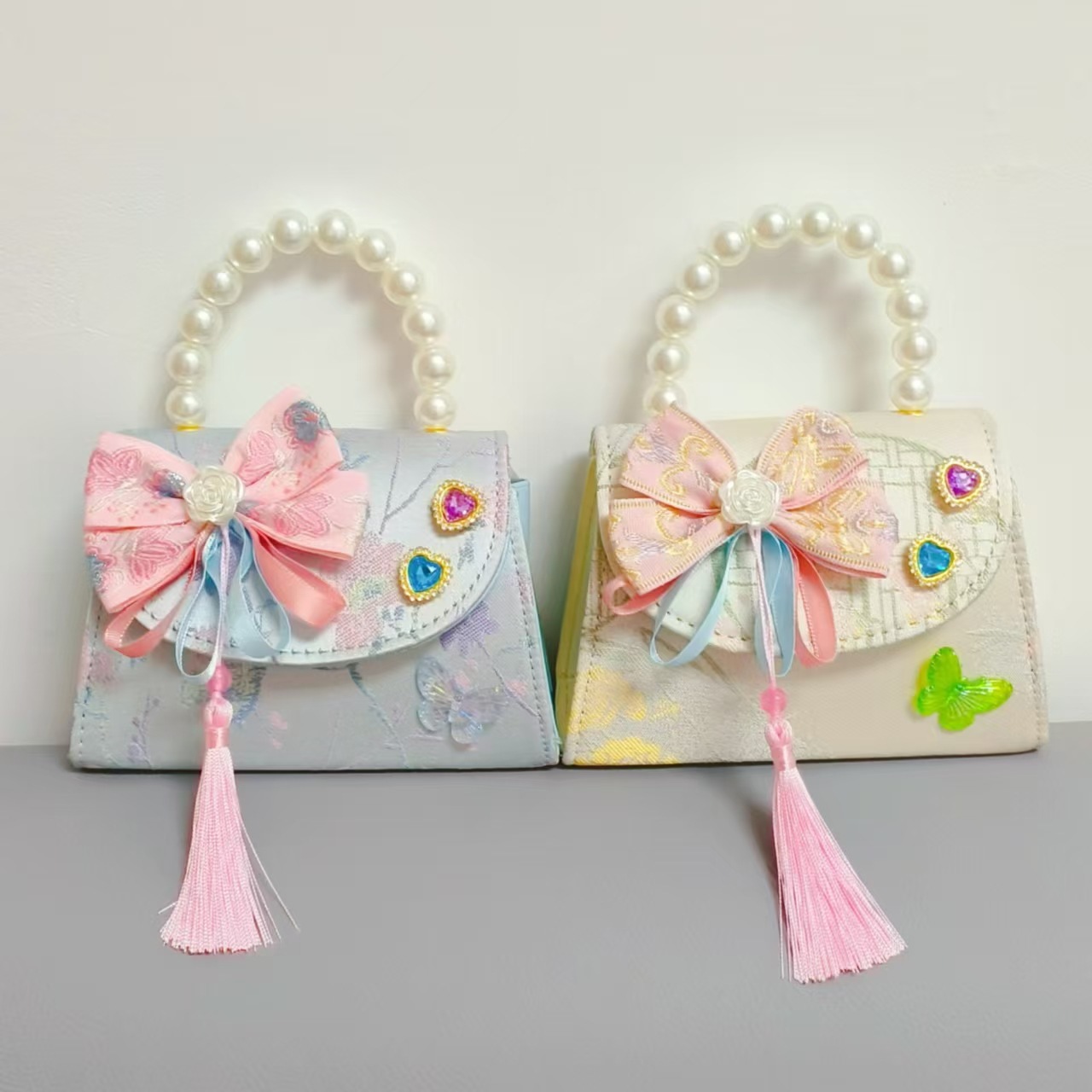 Children's bag, high-end and exquisite ancient-style, little girl coin purse, little princess pearl handbag, bag storage wallet Specification drawing