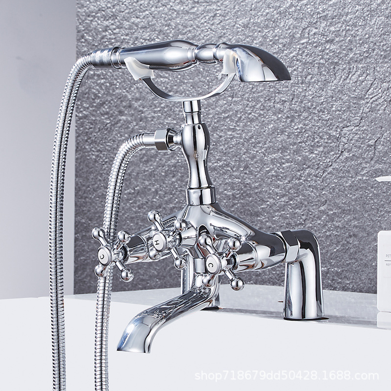 Double-column classical telephone style, golden imperial concubine bathtub, side faucet, standing shower head, European-style hand spray details Picture