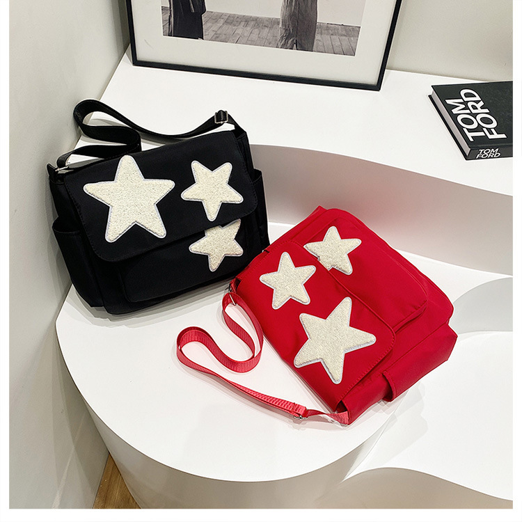 Cross-border wholesale large-capacity five-pointed star canvas single-shoulder bag, cute school style crossbody bag, student commuting bag for classes Specification drawing