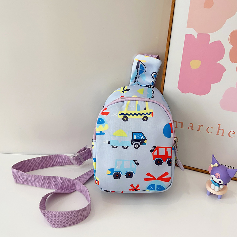 Children's bag Autumn new style Korean version boys' and girls' chest bag, cartoon cute car boy light accessory crossbody bag details Picture