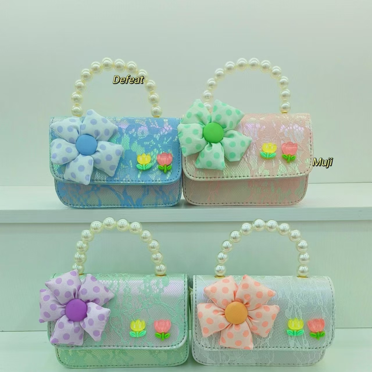 Pearl handbag, single-shoulder crossbody bag, loose change accessory bag, flower princess bag, girl gift, chain bag, small square bag details Picture