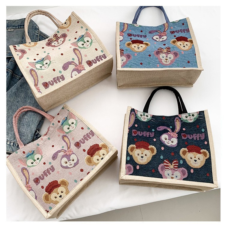 Wholesale of new Korean cartoon large-capacity tote bags and trendy canvas bags in linen fashion for women full figure