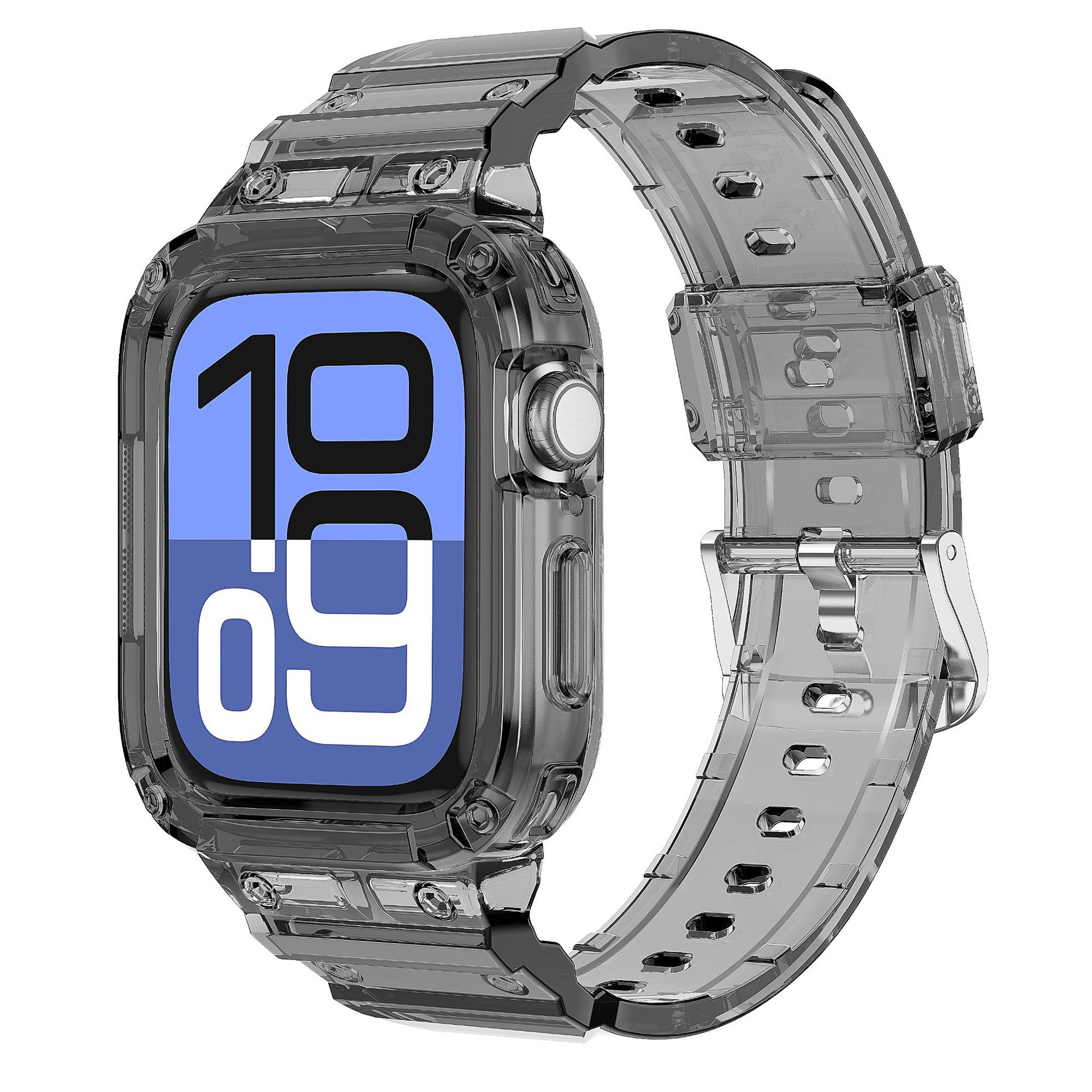 Applicable to the 46mm 10th generation silicone shockproof iwatchS10TPU one-piece strap with transparent glitter Item Picture