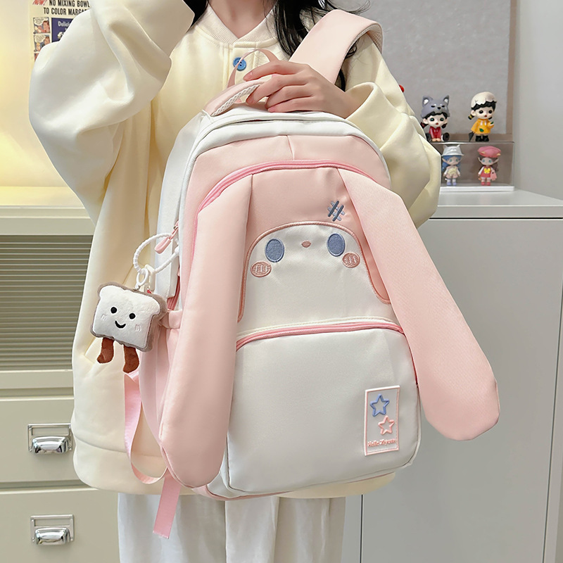 Cute rabbit backpack, high appearance level, new high school student burden reduction, large capacity student schoolbag, teenage girl backrest bag details Picture