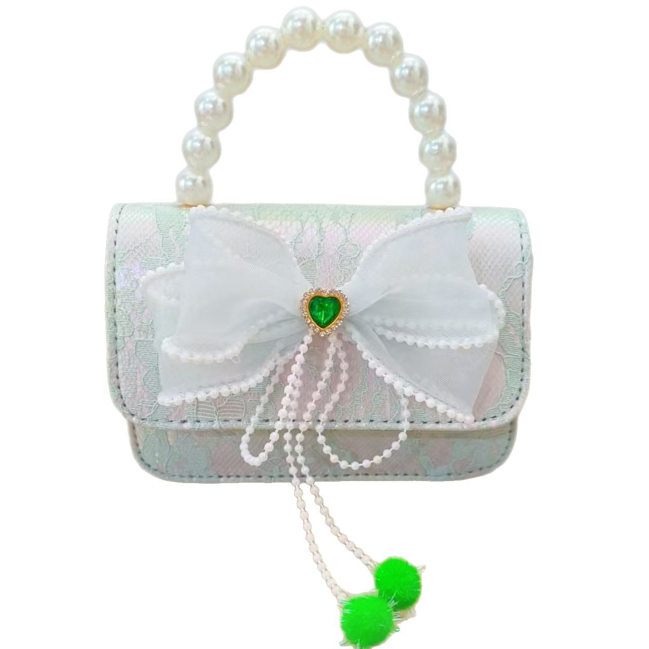 Bow princess bag, pearl handbag, chain crossbody bag, little chanel-style girl bag, Children's Day gift, small square bag Item Picture