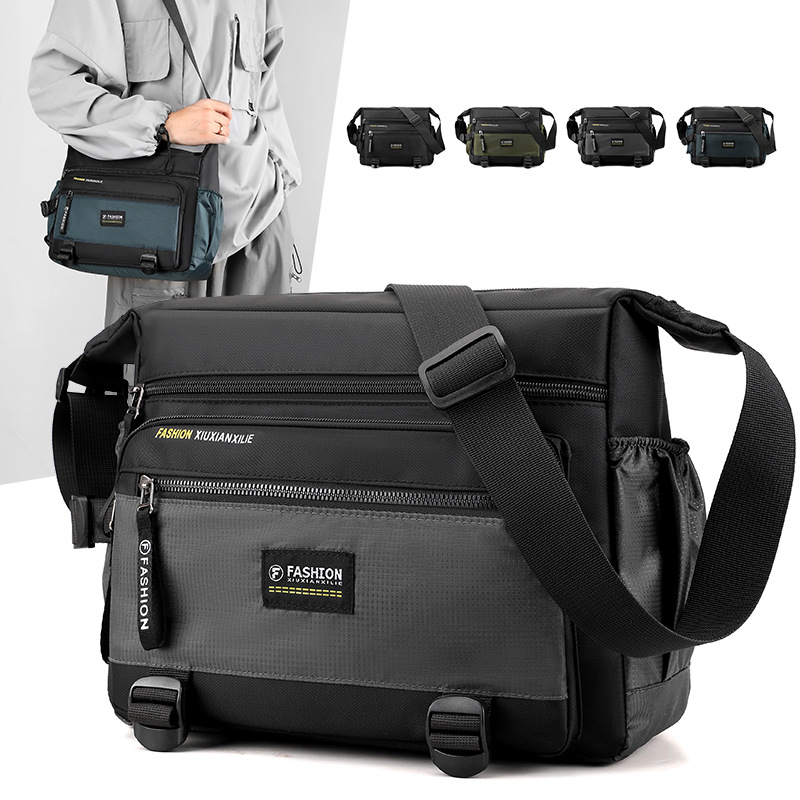 New men's outdoor travel large-capacity single-shoulder bag, Oxford wear-resistant and waterproof crossbody bag, simple and trendy travel bag full figure