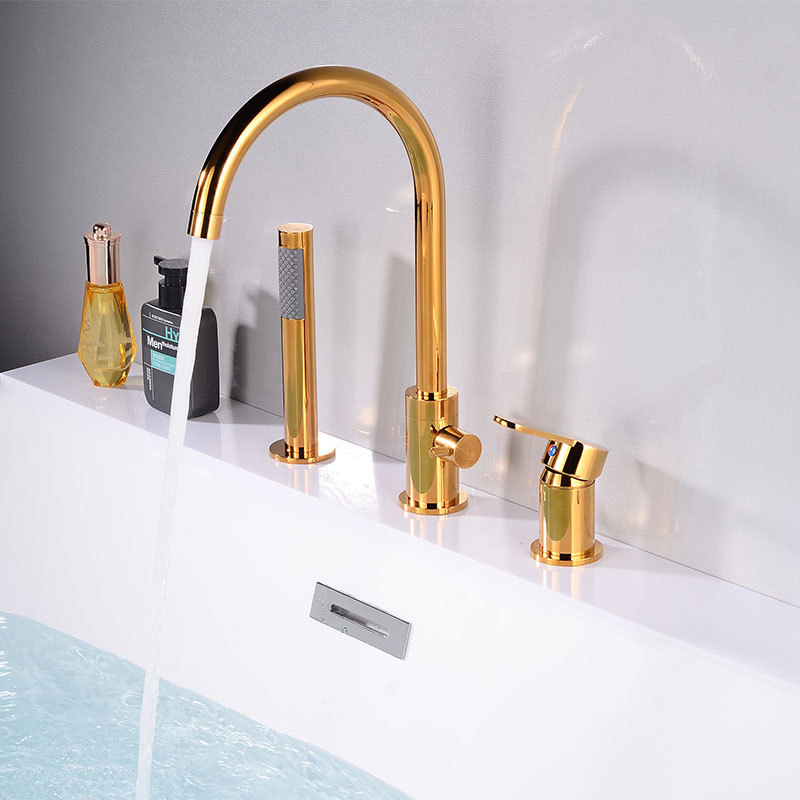 All-copper gun, grey bathtub faucet, side-mounted split hot and cold water faucet, three-piece set, bathroom showerhead, rotatable details Picture