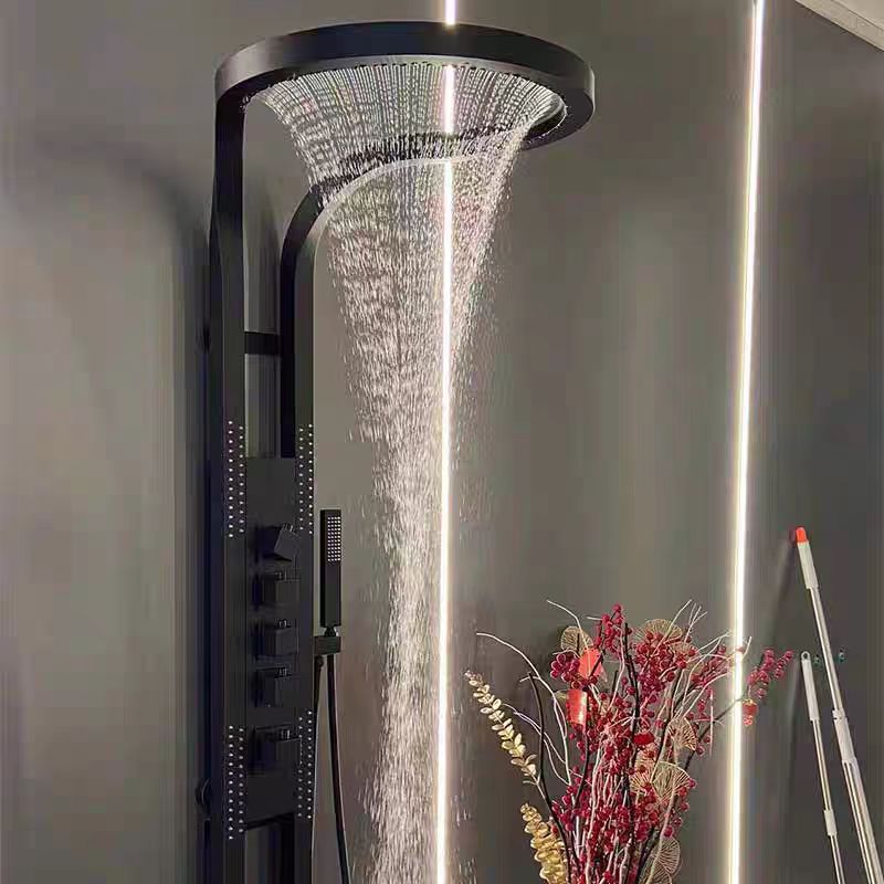 German bathroom high-end shower head set, household pure copper wall-mounted large waterfall rotating multi-functional pressurized shower set Application Scenario