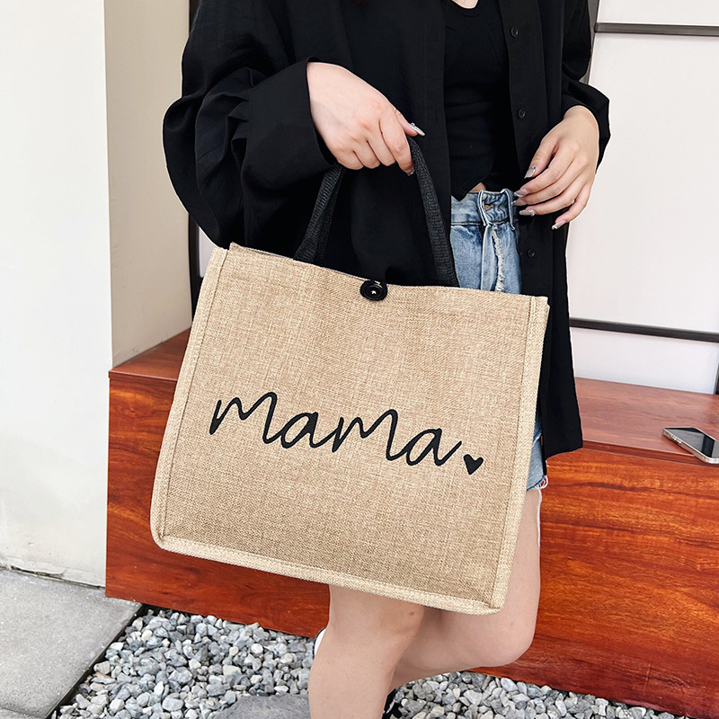 2022 Fashion hand-held linen women's Bag, large-capacity casual single-shoulder bag, Korean-style trendy letter bag, women's one-piece consignment full figure