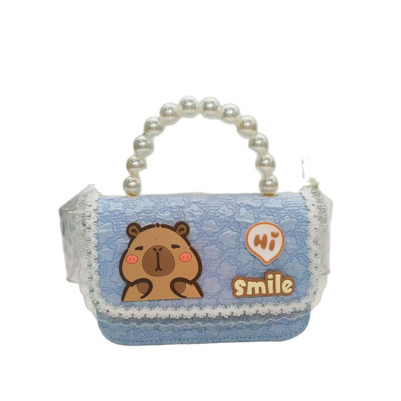 Pearl handbag, Capibara crossbody coin accessory bag, small square bag, chain children's bag, cartoon bag, girl Item Picture