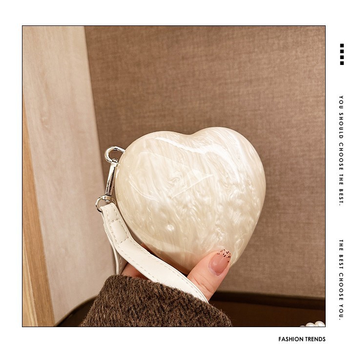 New fashionable and heart-shaped bag for cross-border foreign trade ladies, acrylic evening bag, single-shoulder crossbody banquet handbag full figure