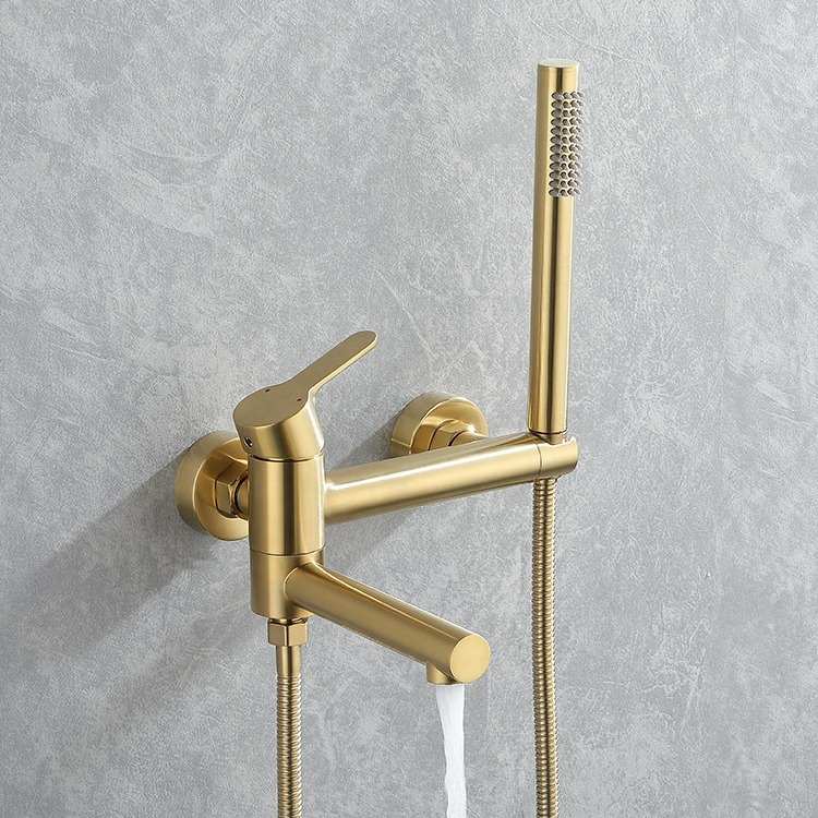 All-copper bathtub faucet cold and hot water mixing valve switch, bathroom golden simple three-in-one shower head set for household use full figure