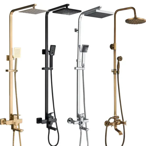 Black stainless steel shower head set, octagonal manufacturer wholesale, brushed gold rain shower, bathroom, cross-border trade Item Picture